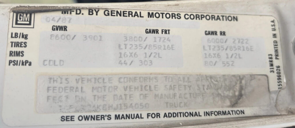 1987 Chevrolet K20 (heavy3/4 Ton) 4X4. Original 1 Owner. Always In Phoenix, No Rust